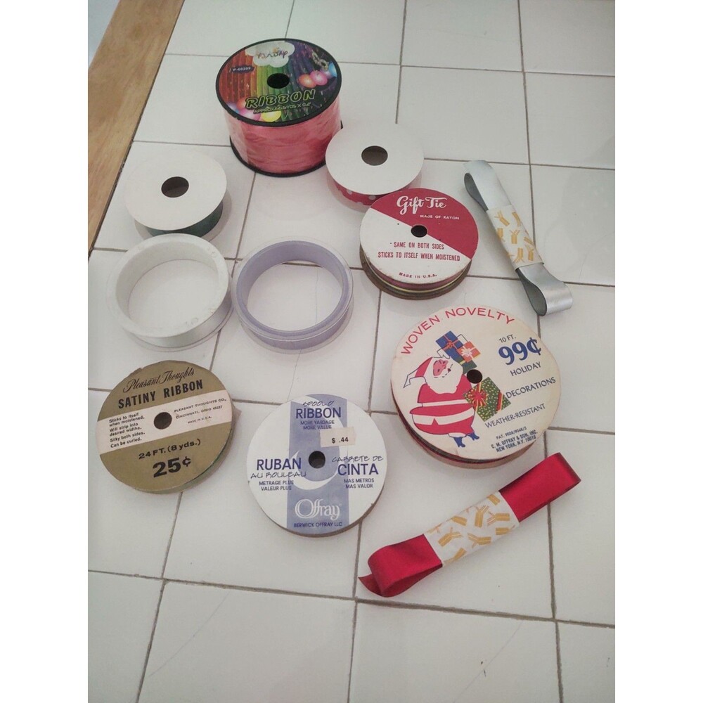 Vintage Ribbons Rolls Multiple Colors, Sizes Lot Of 11